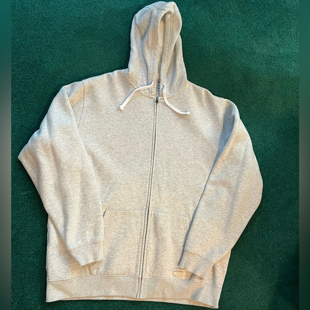 Eddie Bauer Large Tall Heather light grey Hoodie zip up sweatshirt NEW
